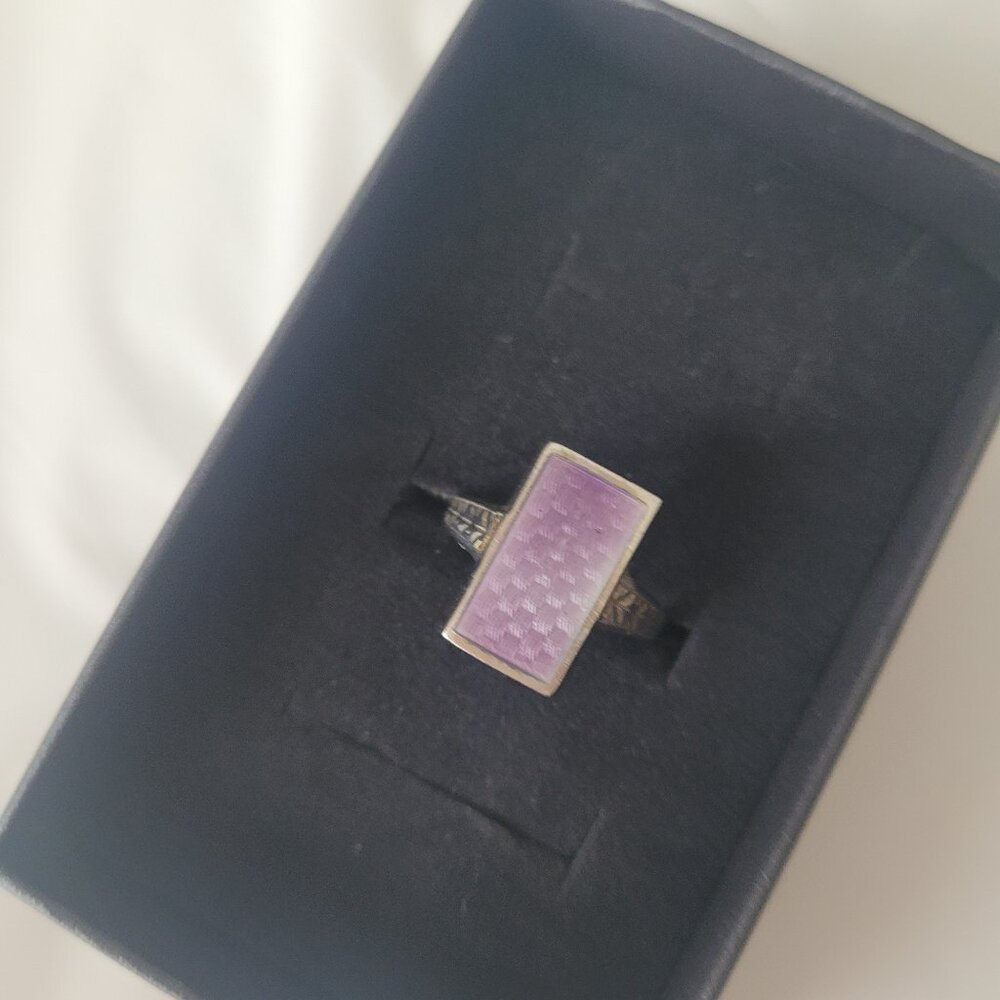 Antique Purple Signet Sterling Silver Ostby Barton Ring Art Deco Era Guilloche - Picture 10 of 14